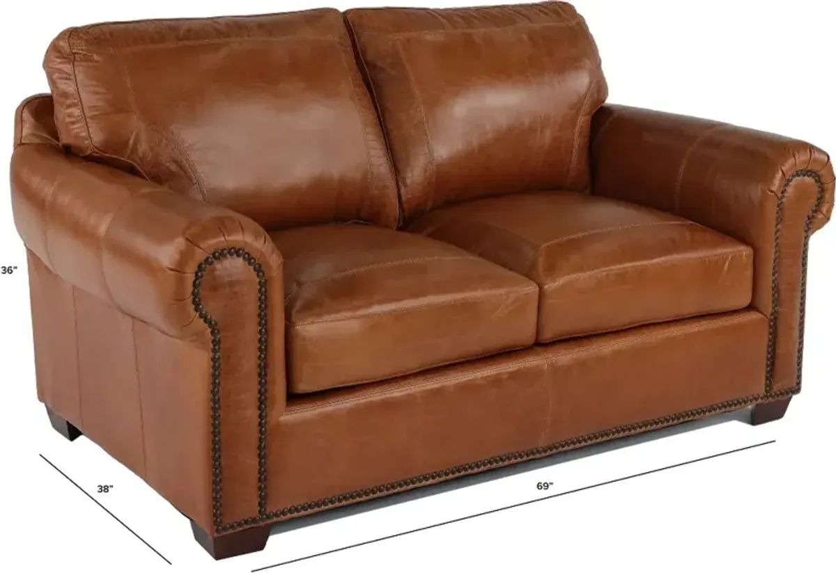 Tahoe Saddle Brown Leather Loveseat