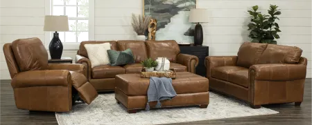 Tahoe Saddle Brown Leather Cocktail Ottoman