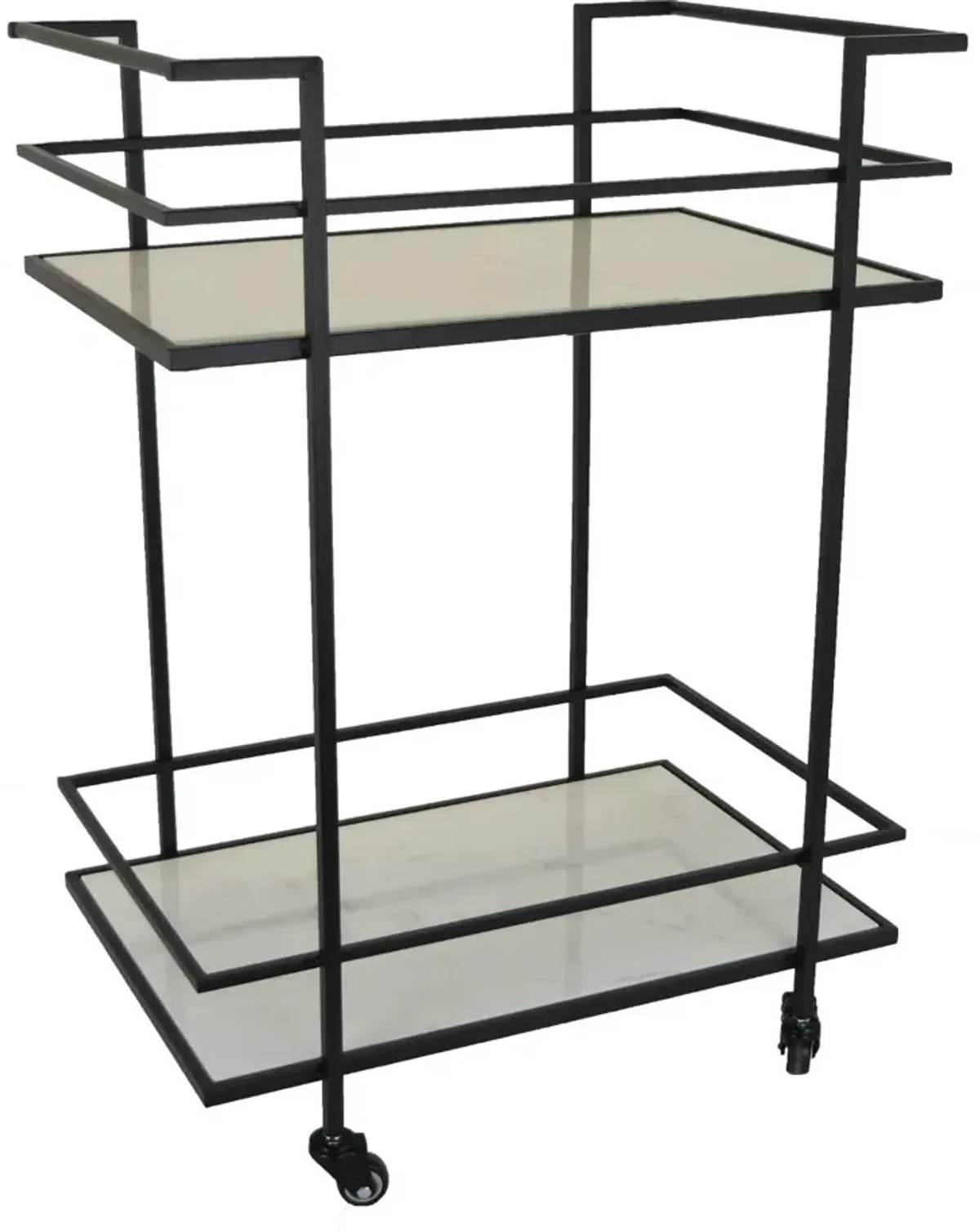 34 Inch Black and White Marble Rolling Cart
