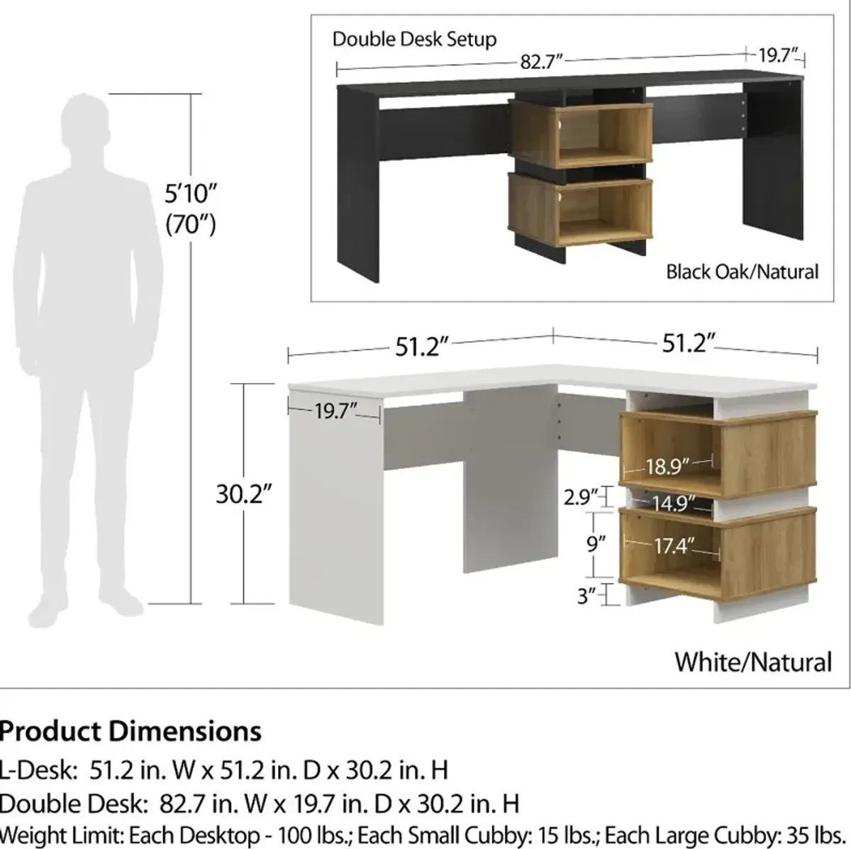 Nelson White & Natural Oak 2 Way Desk