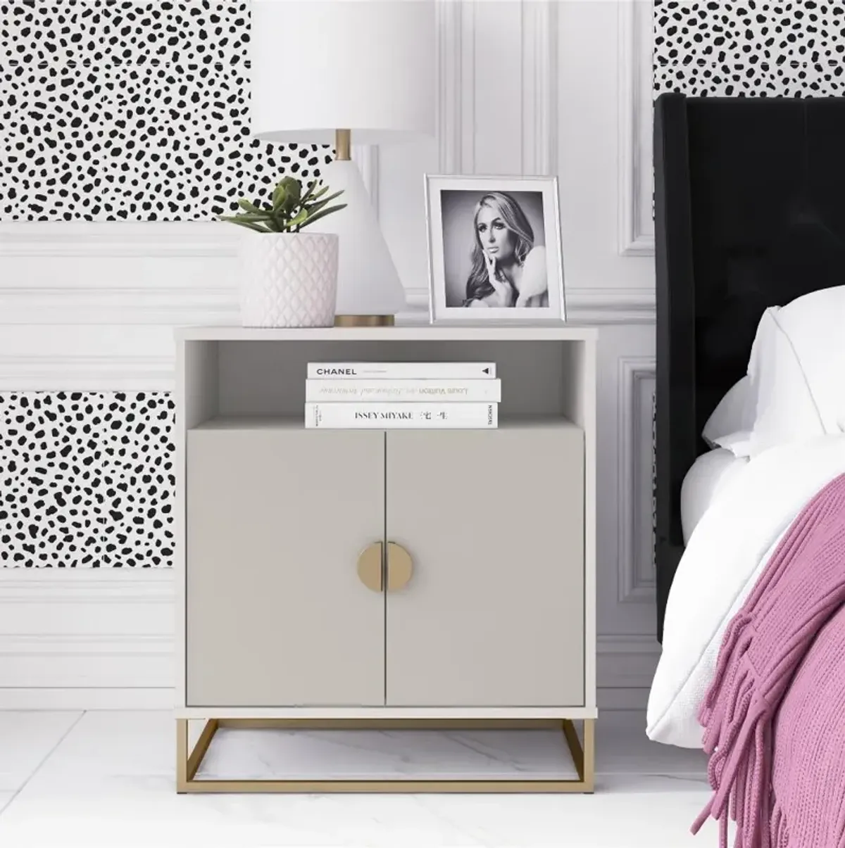 Paris Hilton x Novogratz Kelly Glam White Accent Cabinet