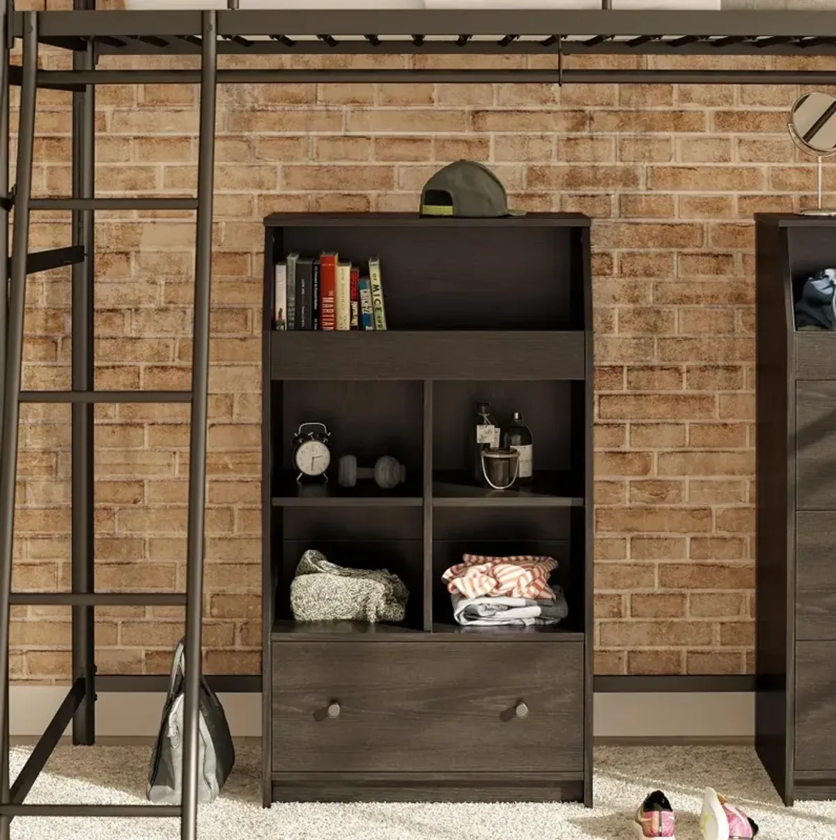 The Loft Black Oak 1-Drawer Storage Tower