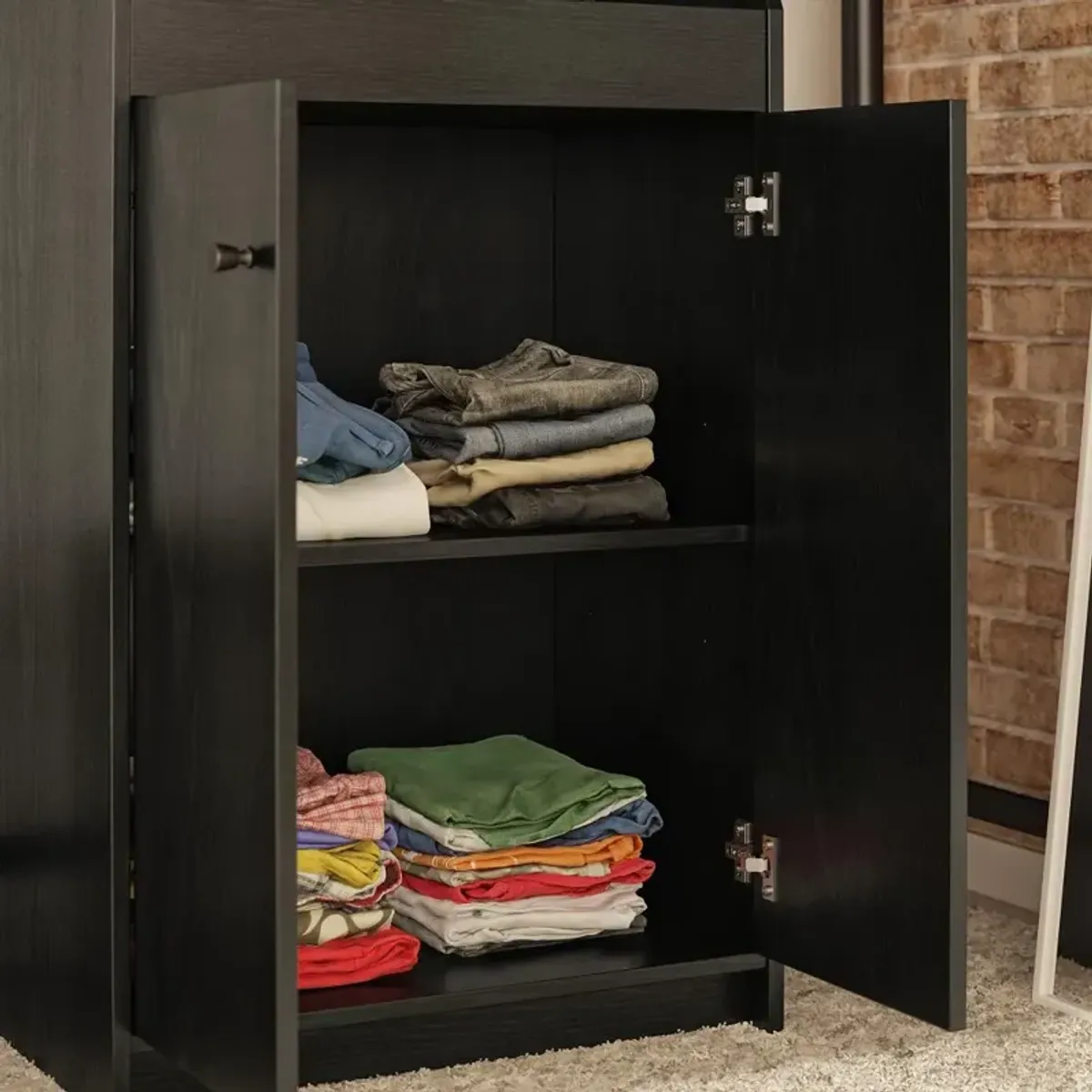 The Loft Black Oak 2-Door Storage Tower