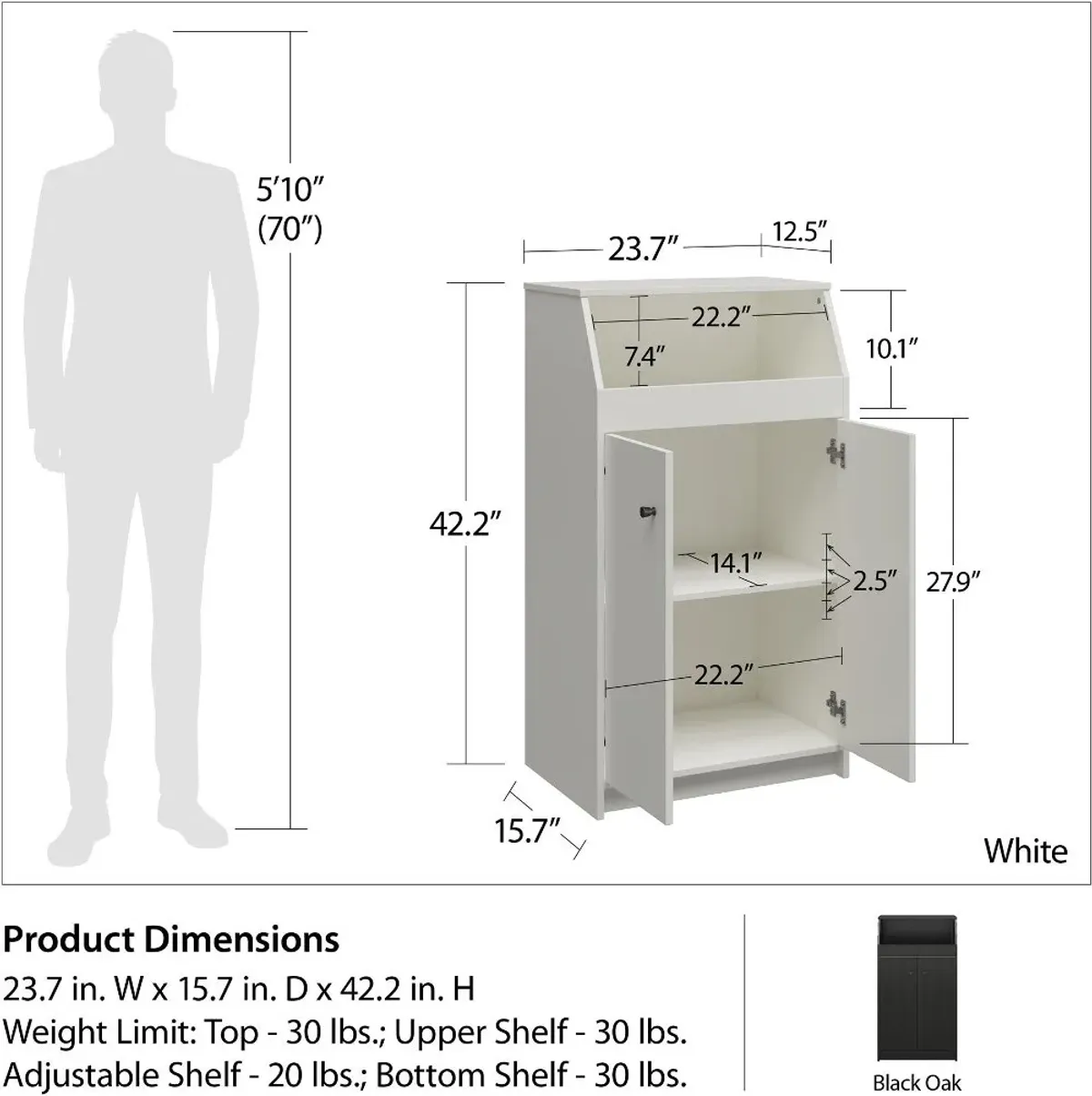 The Loft Black Oak 2-Door Storage Tower