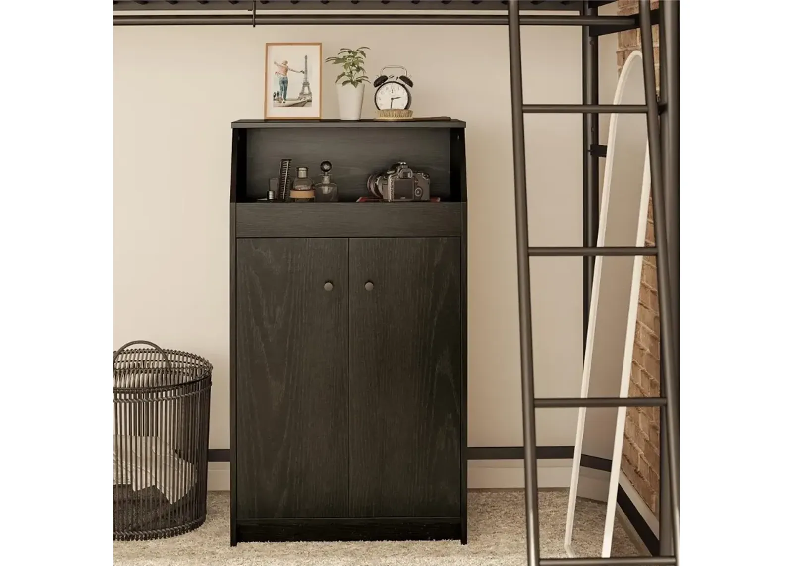 The Loft Black Oak 2-Door Storage Tower