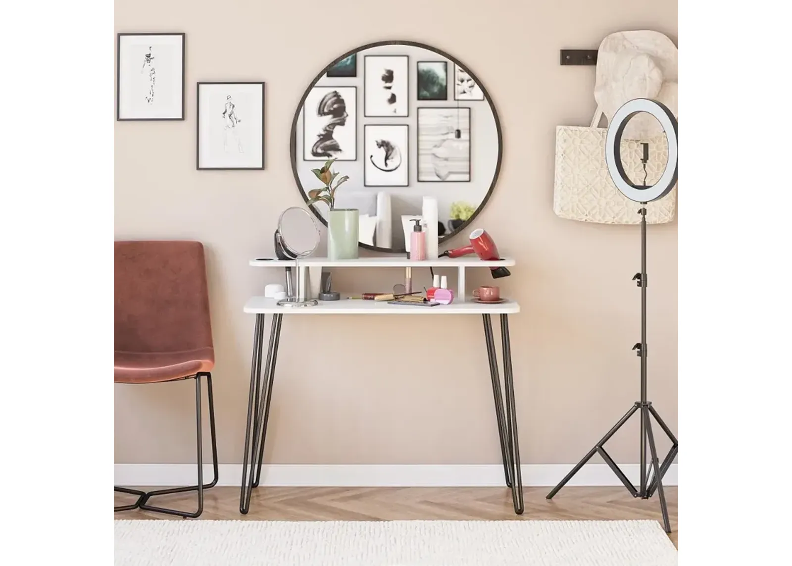 Kimberly White Mid-Century Modern Vanity