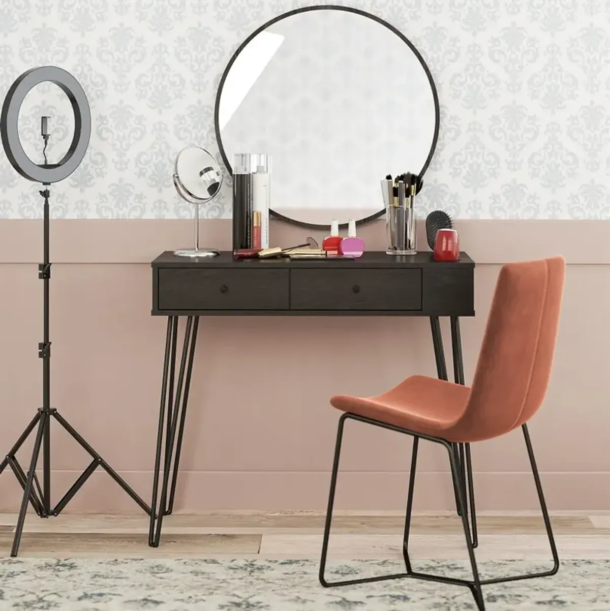 Kimberly Black Vanity with Drawers