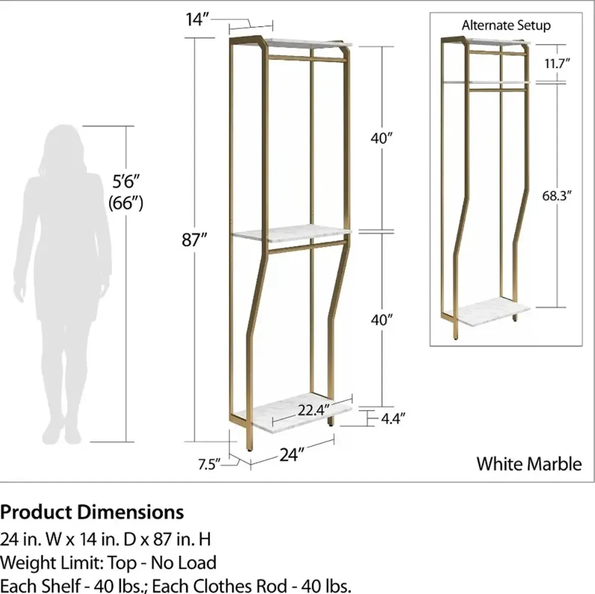 Gwyneth White Marble Closet Hanging Rods