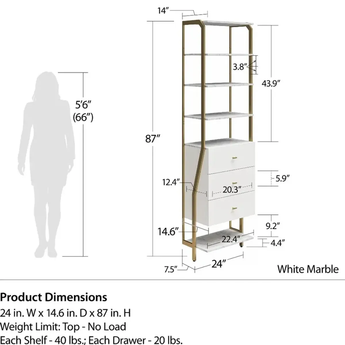 Gwyneth White Marble Closet Drawers & Shelves