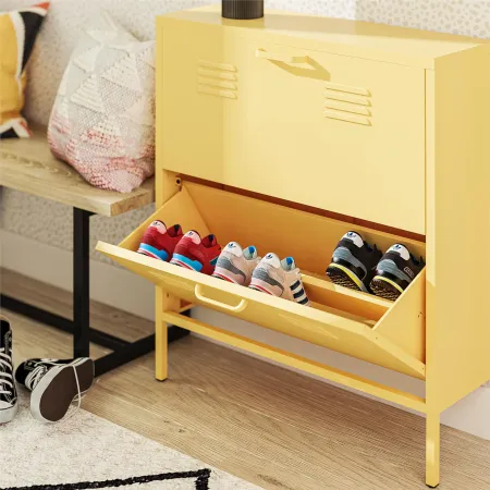 Cache Yellow Locker-Style Shoe Storage Cabinet