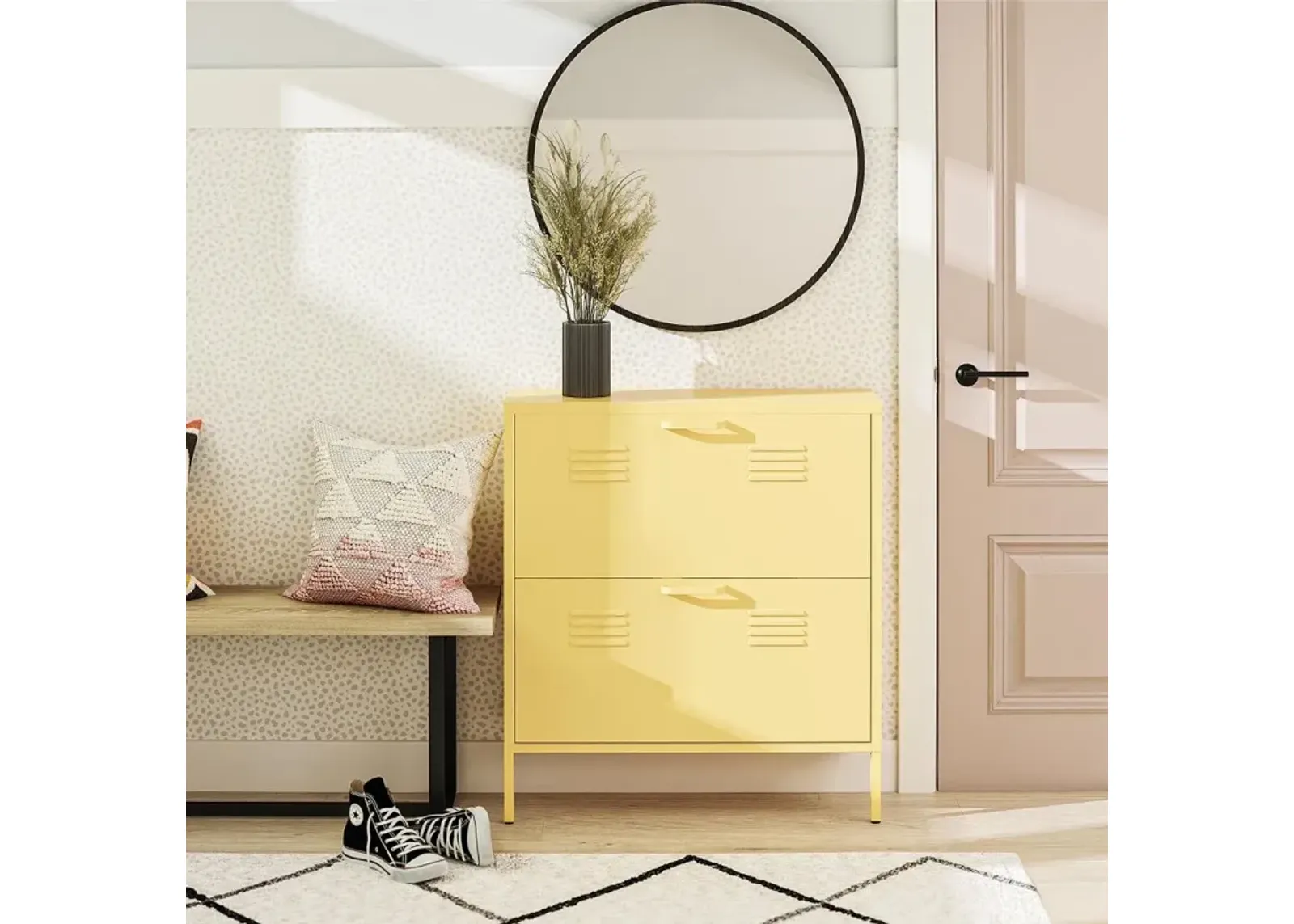 Cache Yellow Locker-Style Shoe Storage Cabinet