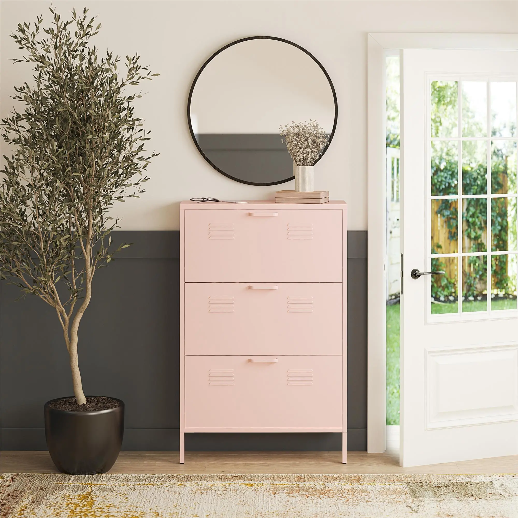 Mission Pale Pink 3-Door Locker-Style Shoe Cabinet