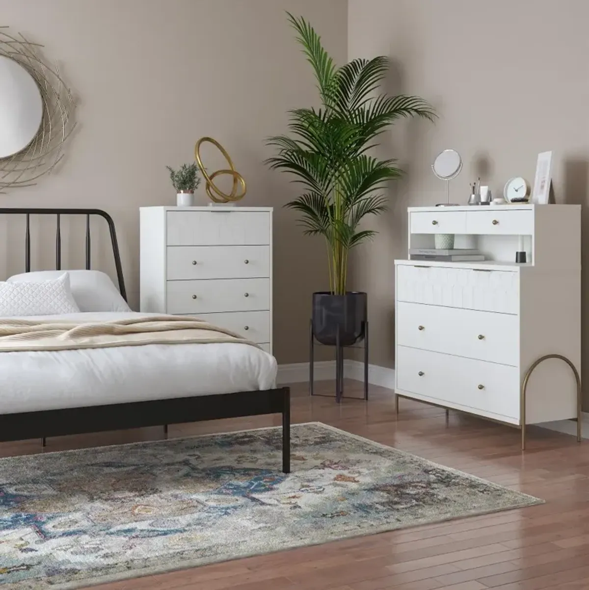 Anastasia White & Gold Dresser with Hutch