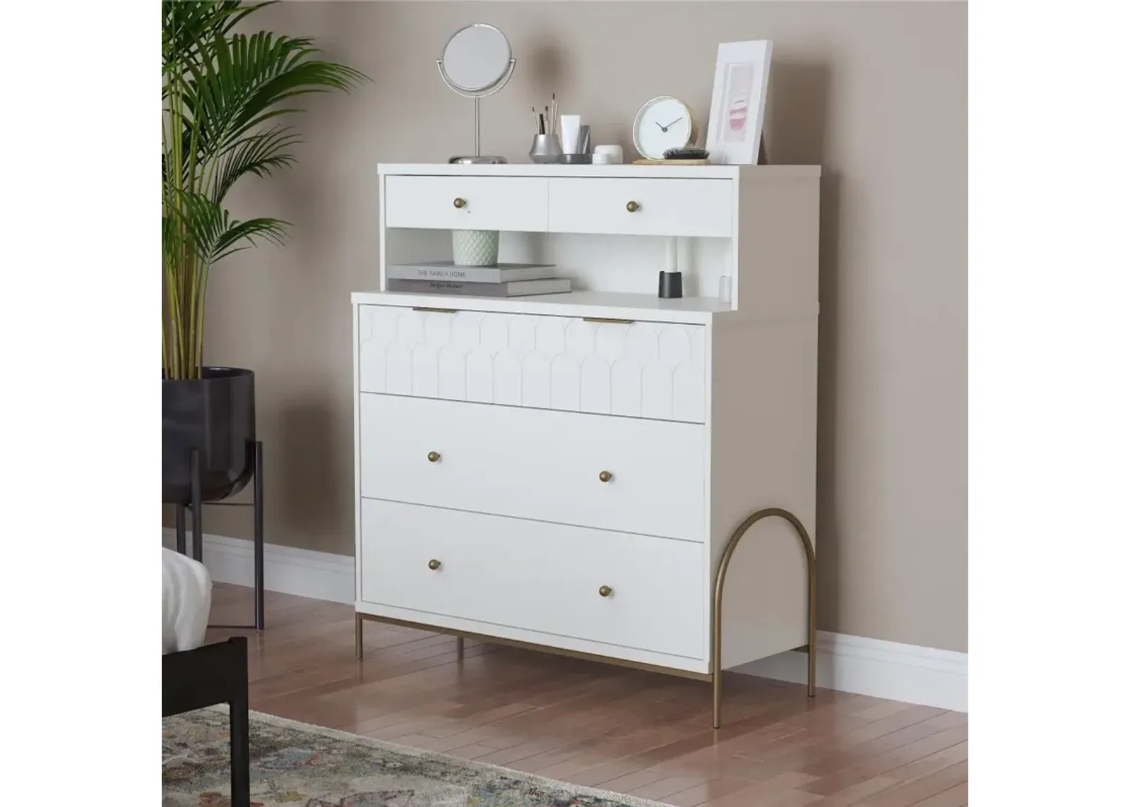 Anastasia White & Gold Dresser with Hutch