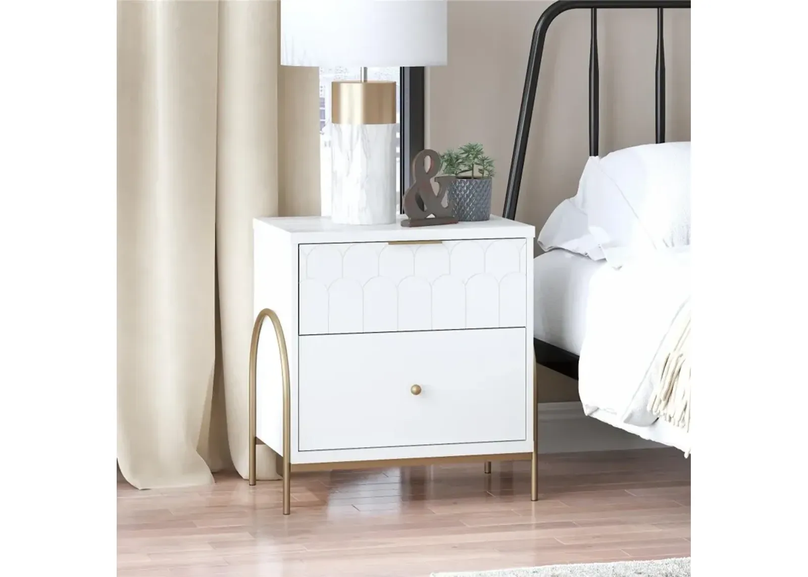 Anastasia White & Gold Nightstand