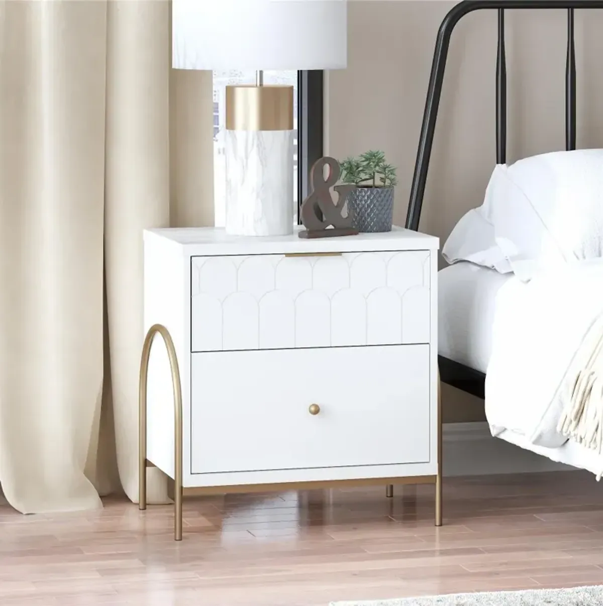 Anastasia White & Gold Nightstand