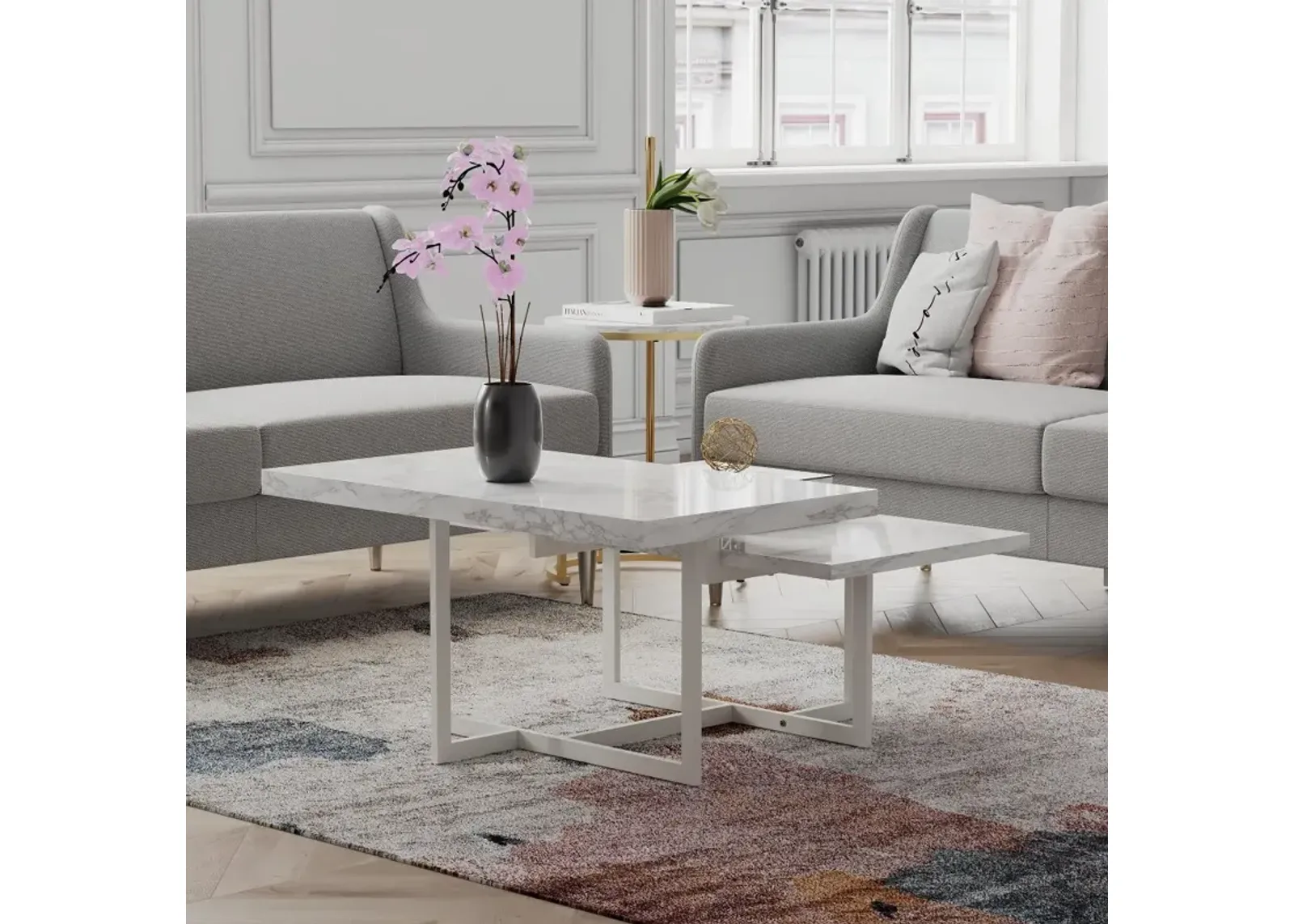 Brielle Modern White Marble Coffee Table