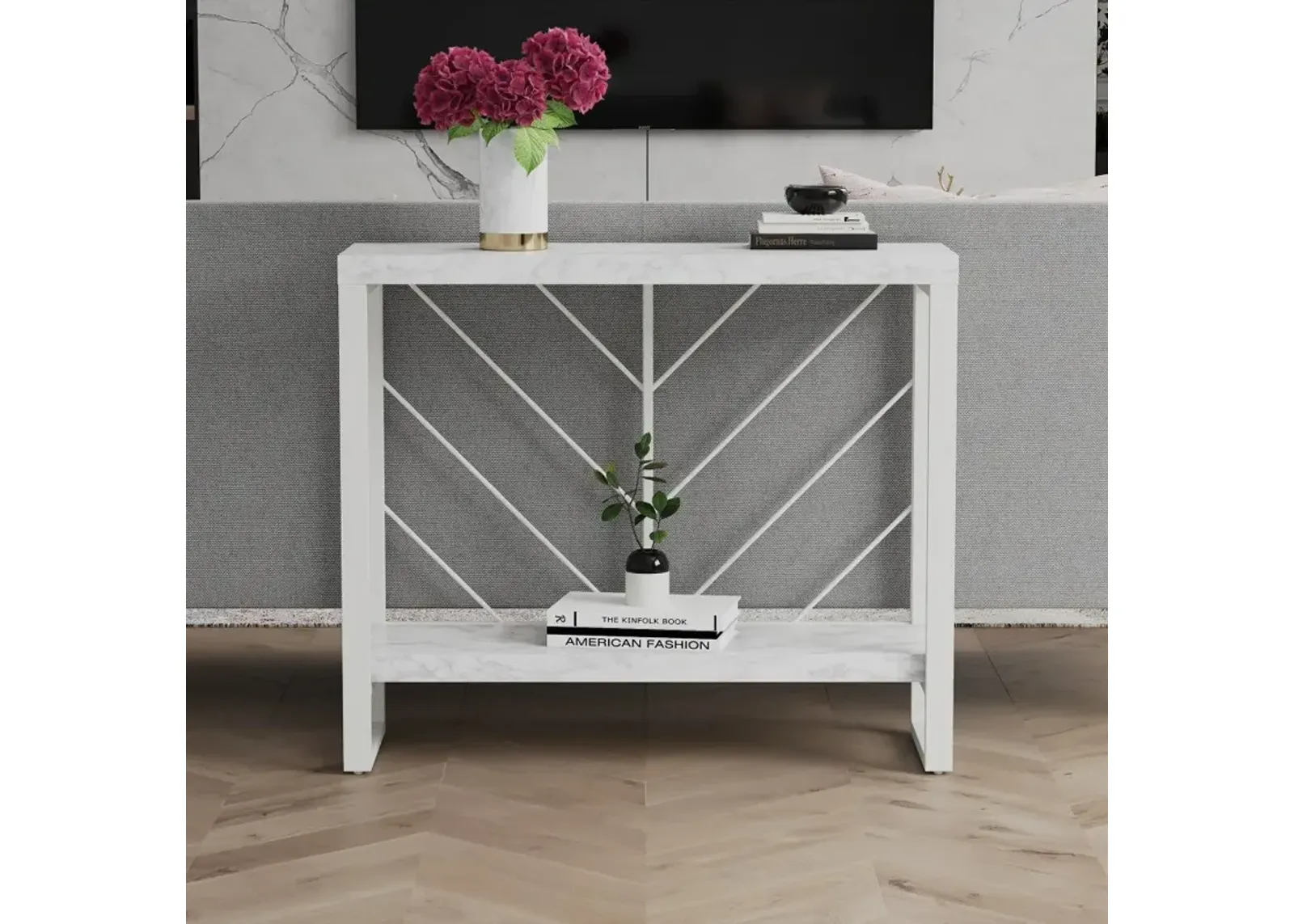 Brielle White Marble Console Table