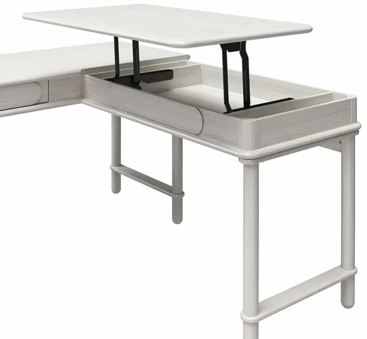 Selena Rustic White Lift-top L-Shaped Desk