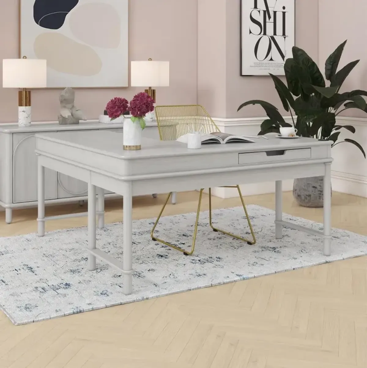 Selena Rustic White Lift-top L-Shaped Desk