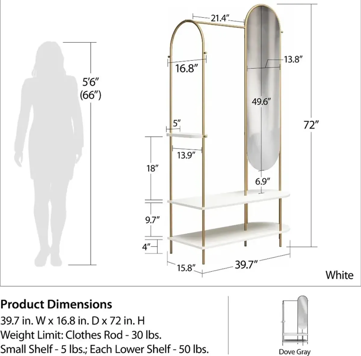 Anastasia White & Gold Clothing Valet with Mirror