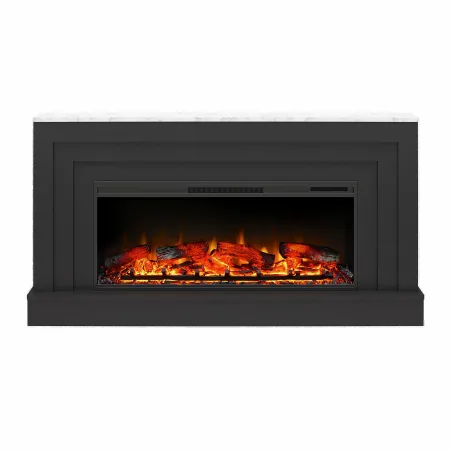 Lynnhaven Black & White Marble Wide Mantel with Fireplace