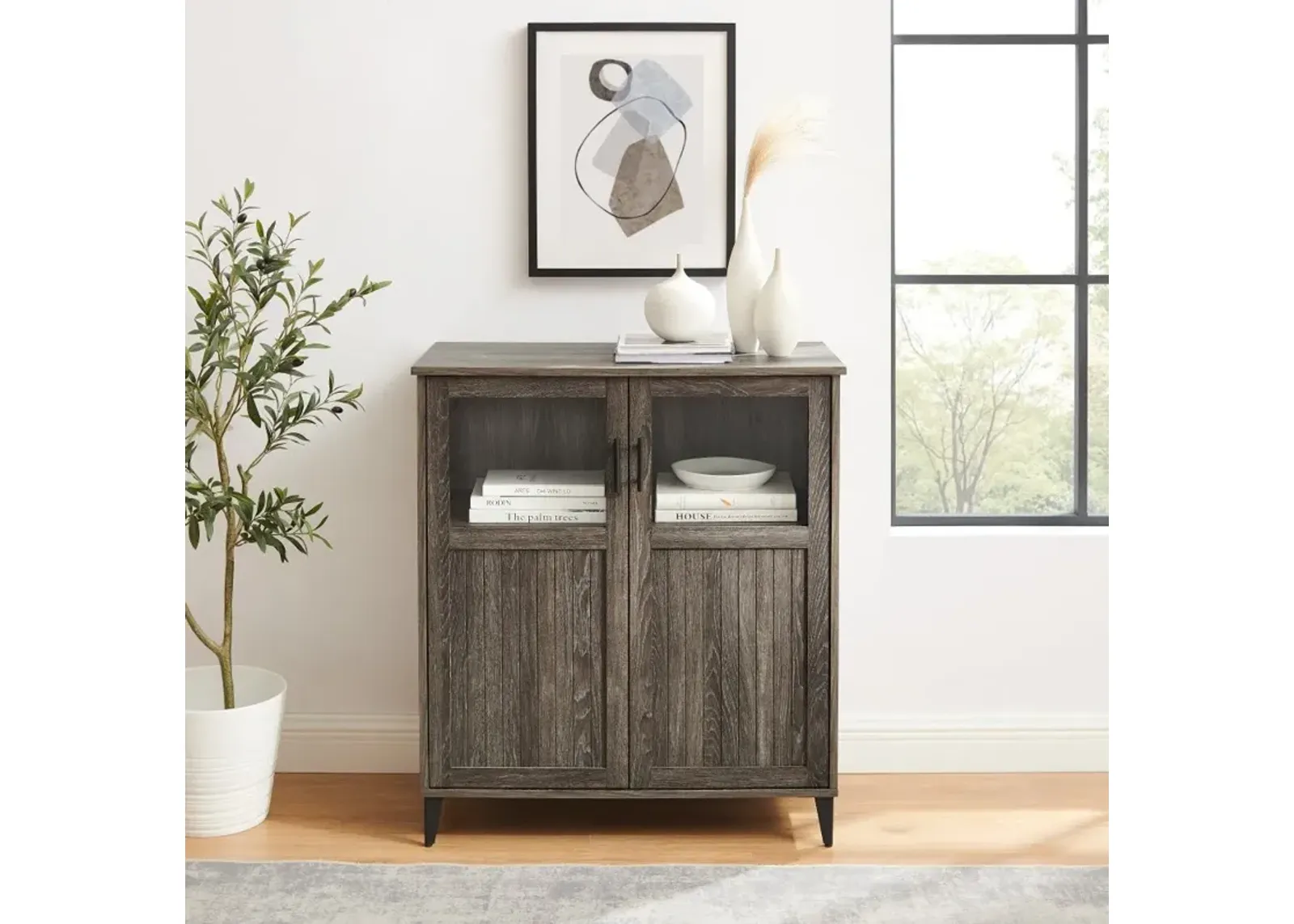 Babbett Glass Door Ash Accent Cabinet