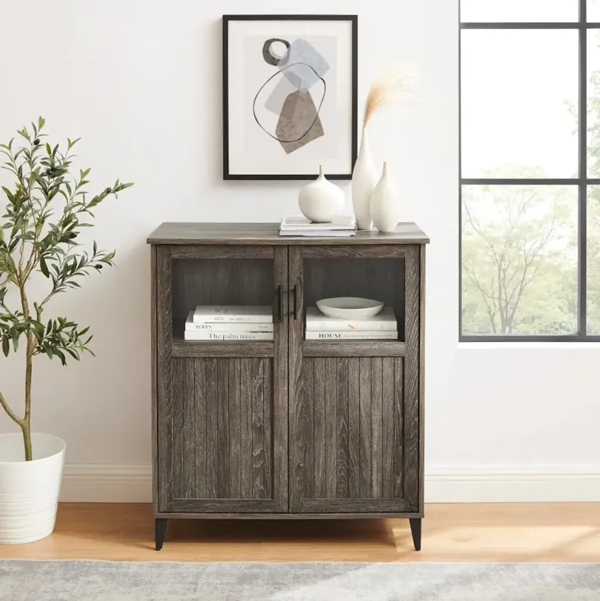 Babbett Glass Door Ash Accent Cabinet