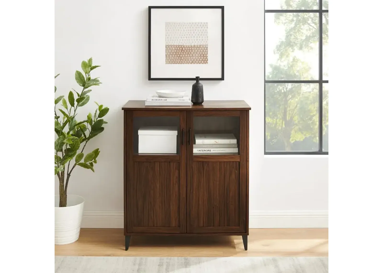 Babbett Glass Door Dark Walnut Accent Cabinet