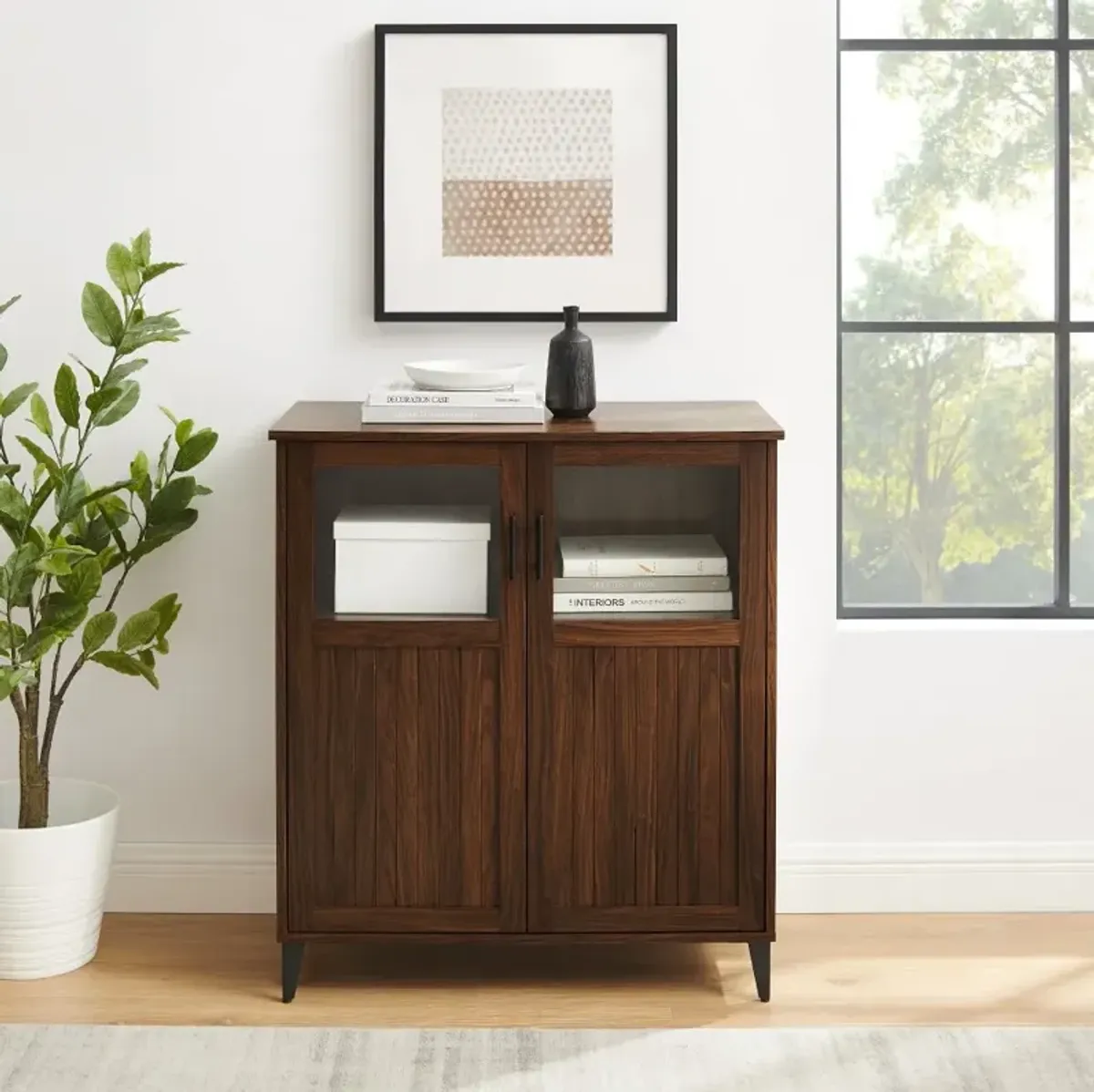 Babbett Glass Door Dark Walnut Accent Cabinet