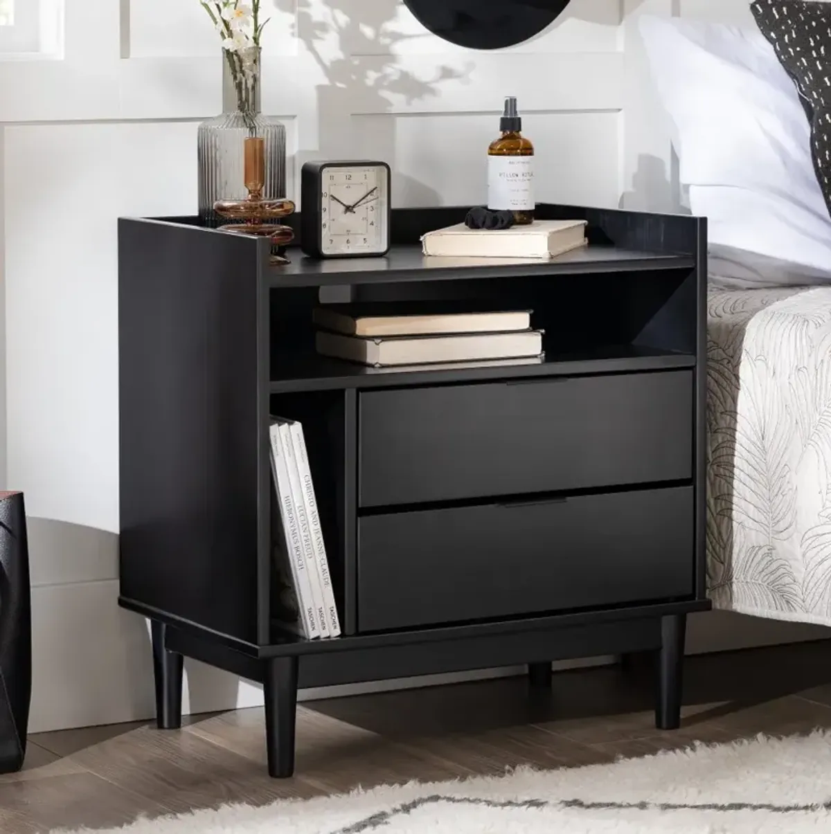 Lee Black Mid Century Nightstand