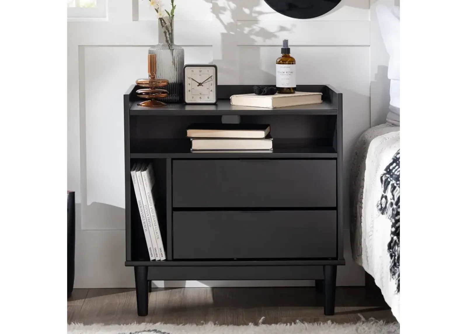 Lee Black Mid Century Nightstand