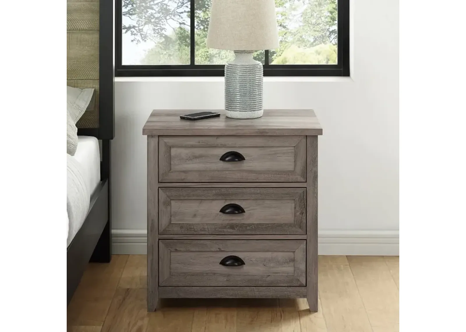 Odette Gray Wash 3-Drawer Nightstand