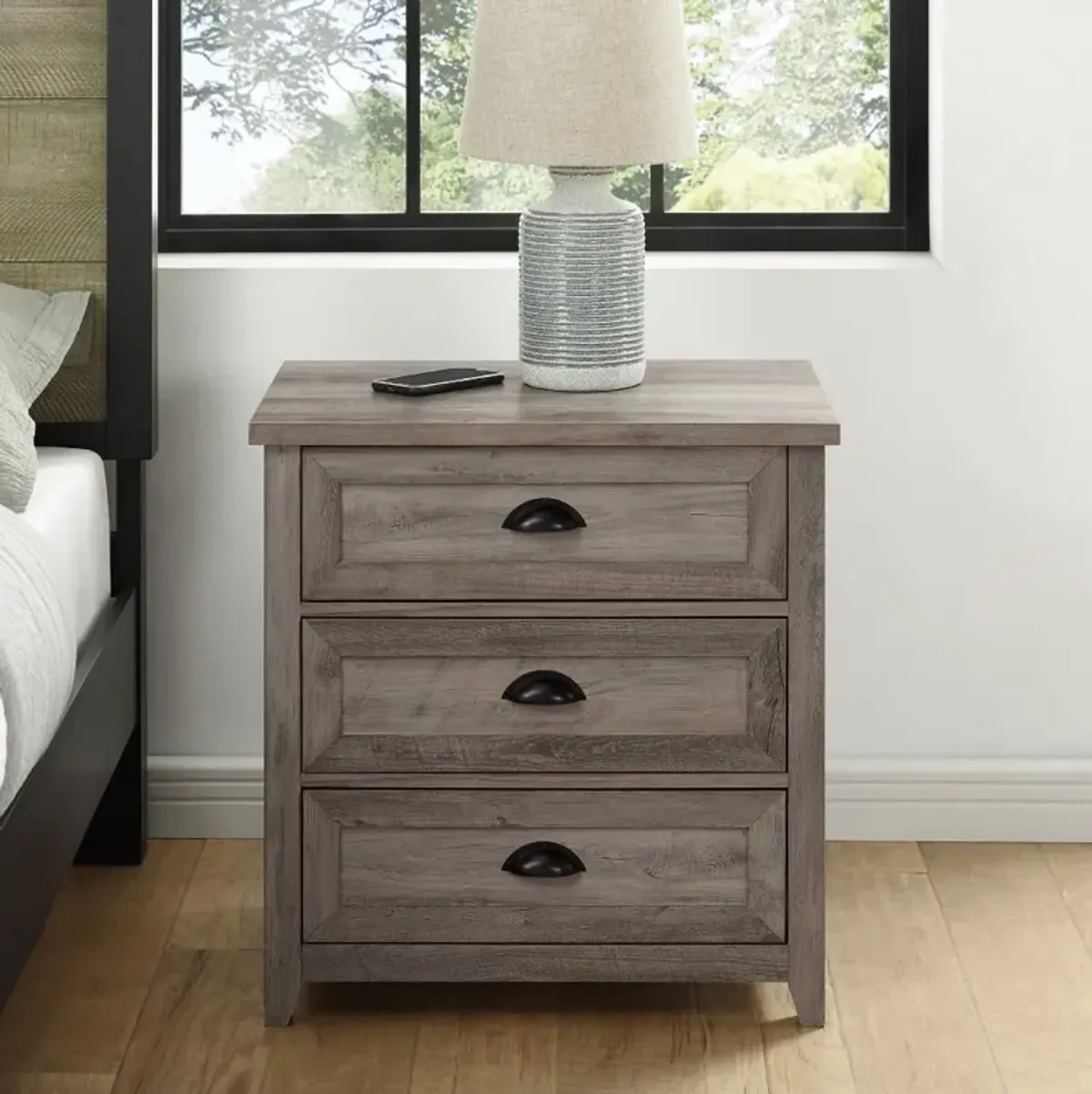 Odette Gray Wash 3-Drawer Nightstand