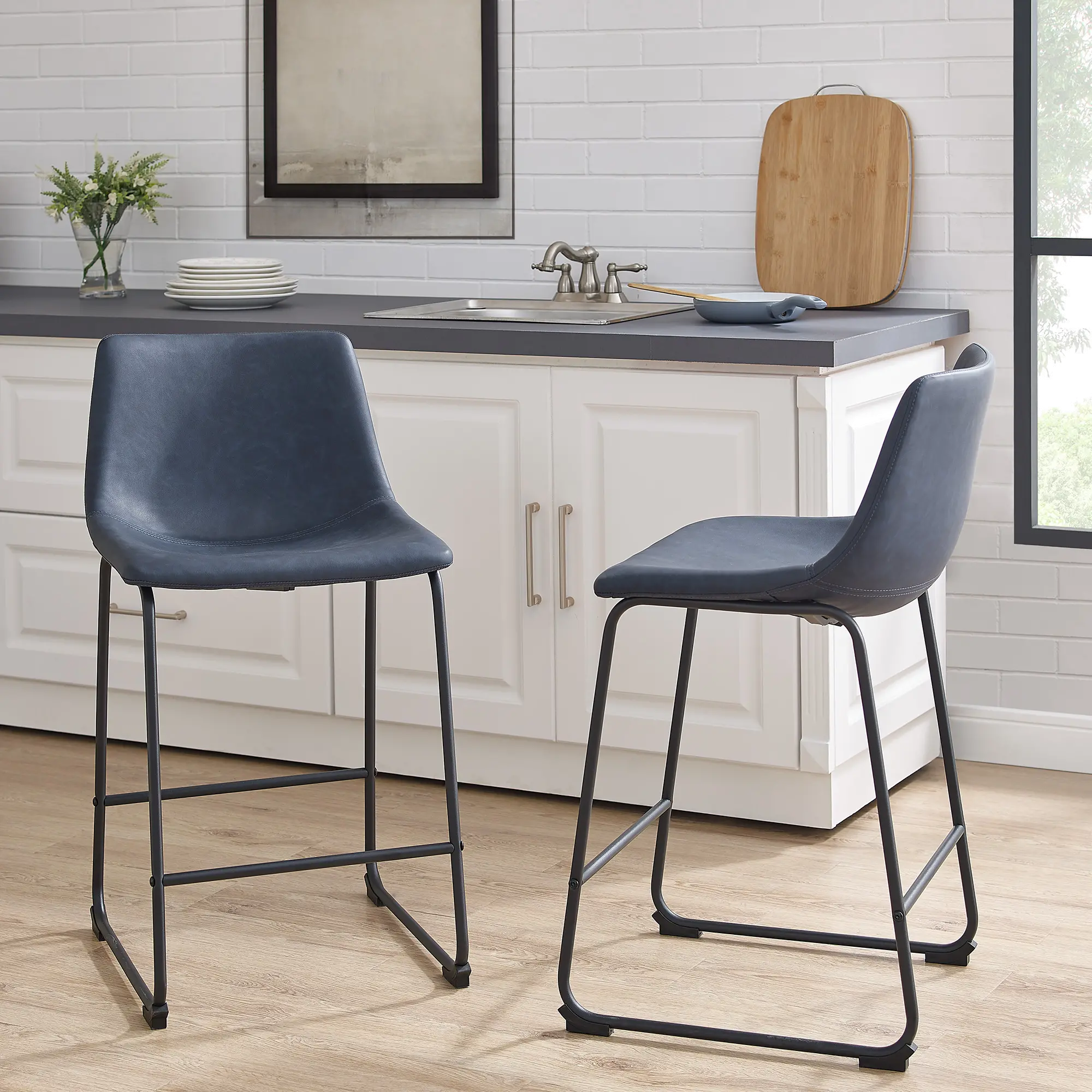 Saddles Navy Blue Counter Stool, Set of 2