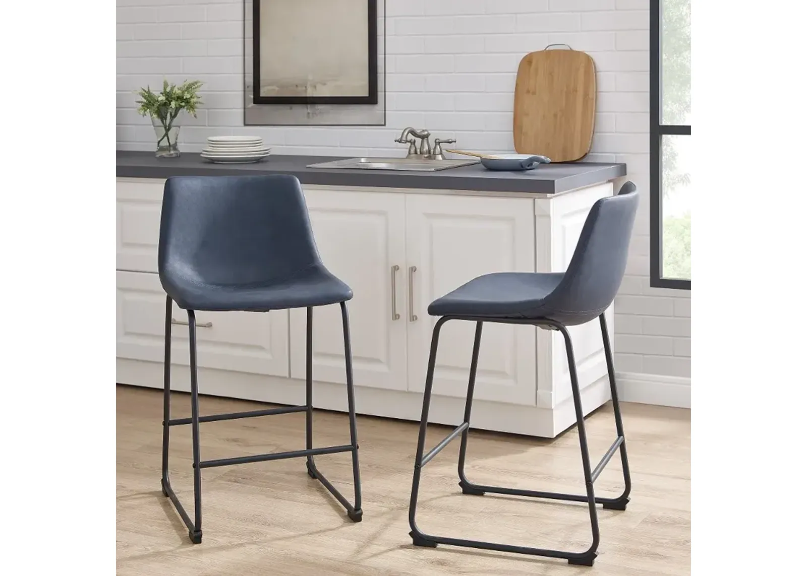 Saddles Navy Blue Counter Stool, Set of 2