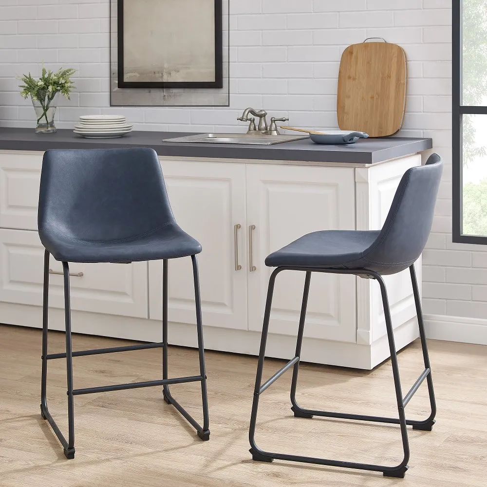 Saddles Navy Blue Counter Stool, Set of 2