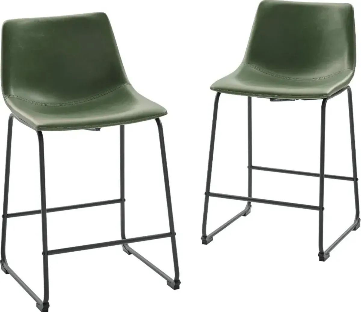 Saddles Green Counter Stool, Set of 2 - Walker Edison