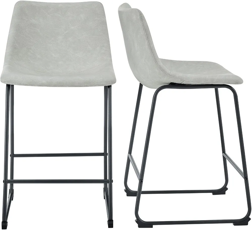 Saddles Gray Counter Stool, Set of 2 - Walker Edison