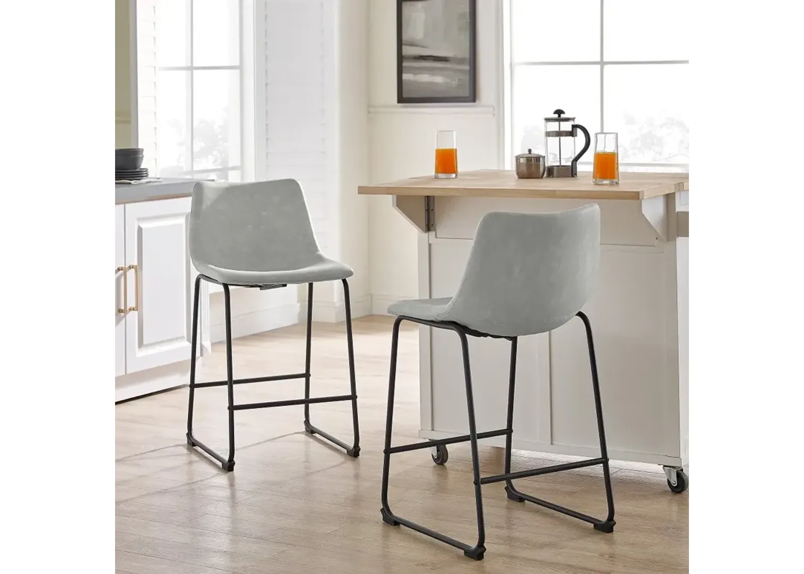 Saddles Gray Counter Stool, Set of 2 - Walker Edison