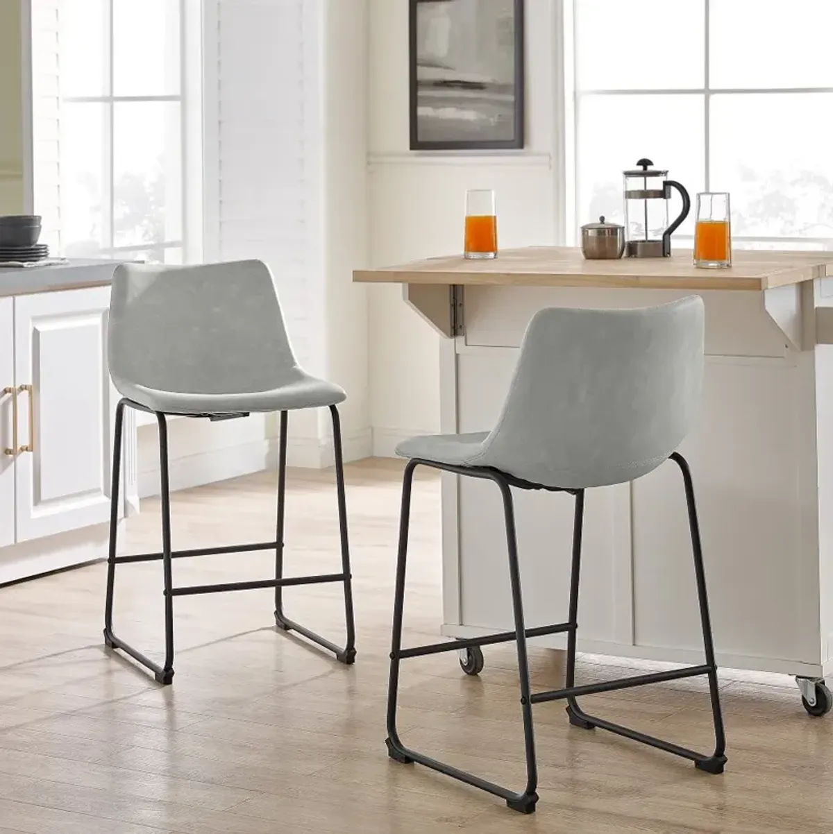 Saddles Gray Counter Stool, Set of 2 - Walker Edison