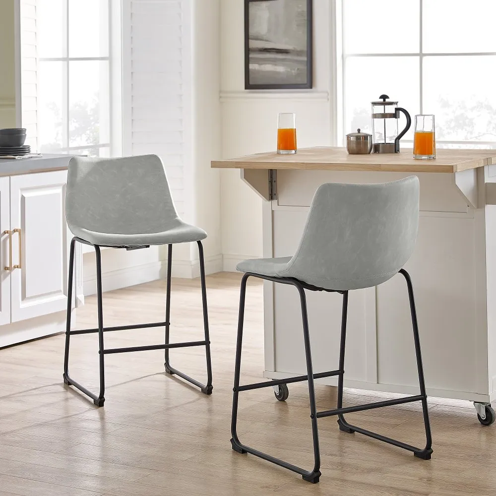 Saddles Gray Counter Stool, Set of 2 - Walker Edison