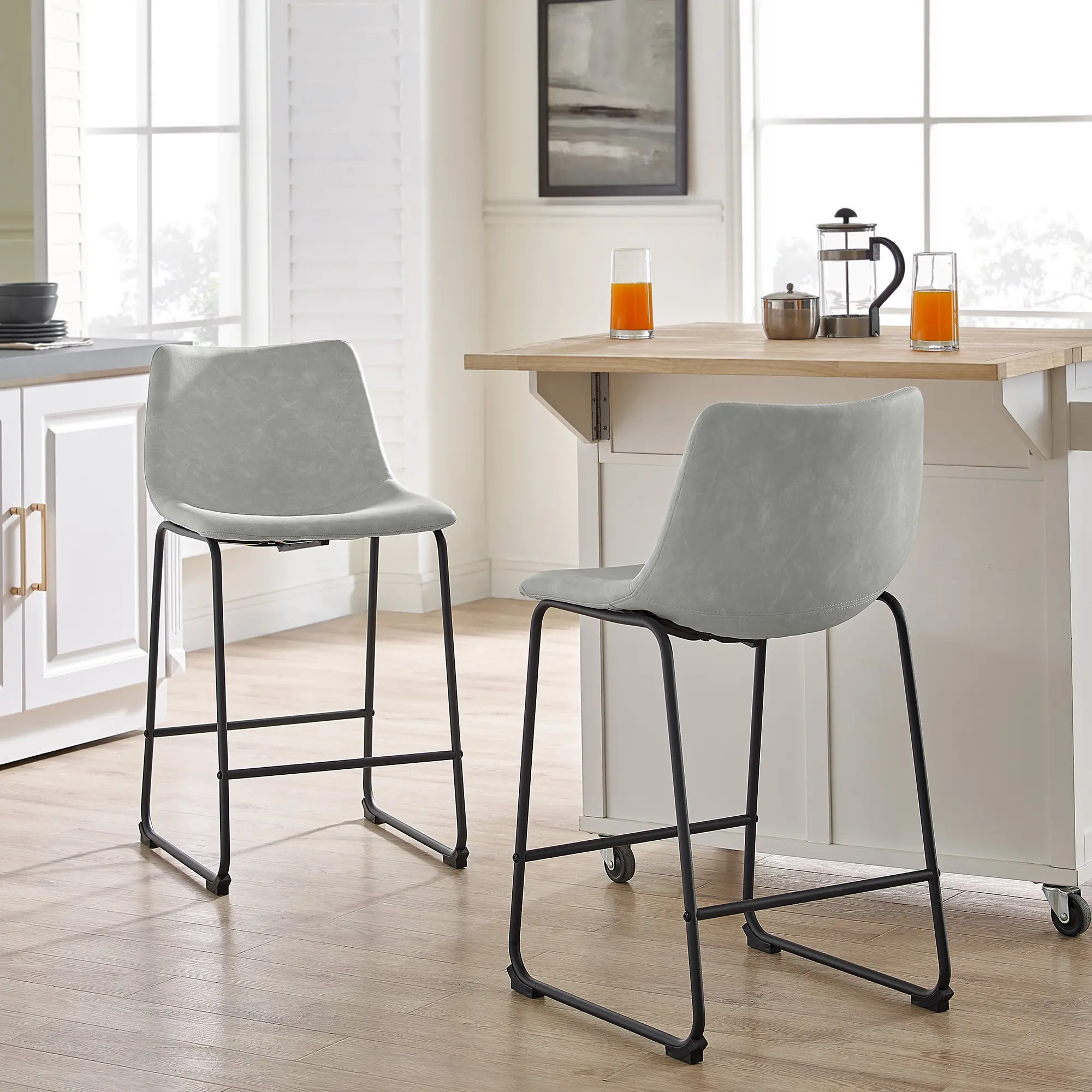 Saddles Gray Counter Stool, Set of 2 - Walker Edison