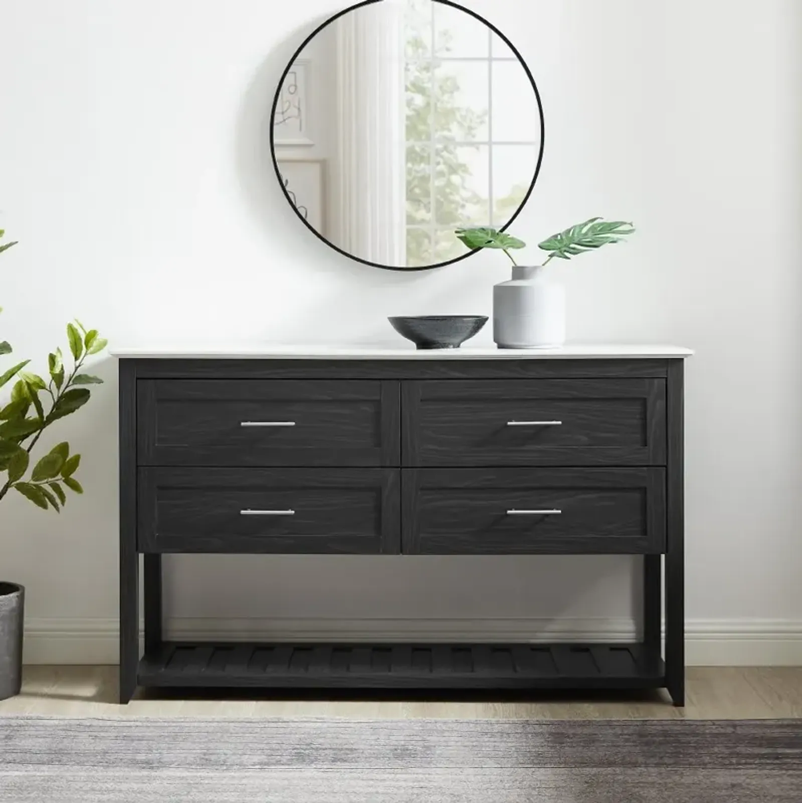 Graphite and Faux Marble 4-Door Wood Buffet