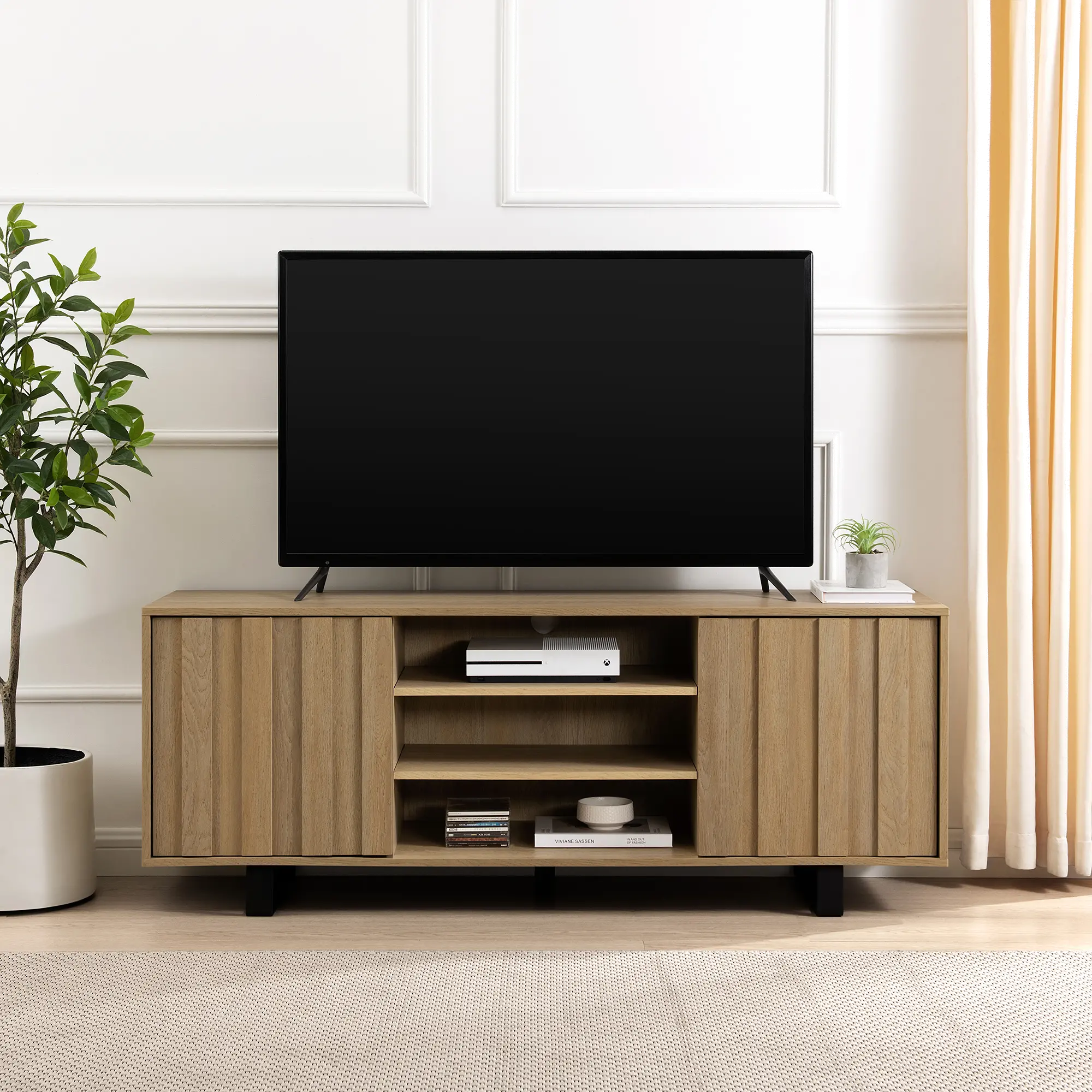 Girona 60" Coastal Oak TV Stand with Paneled Doors