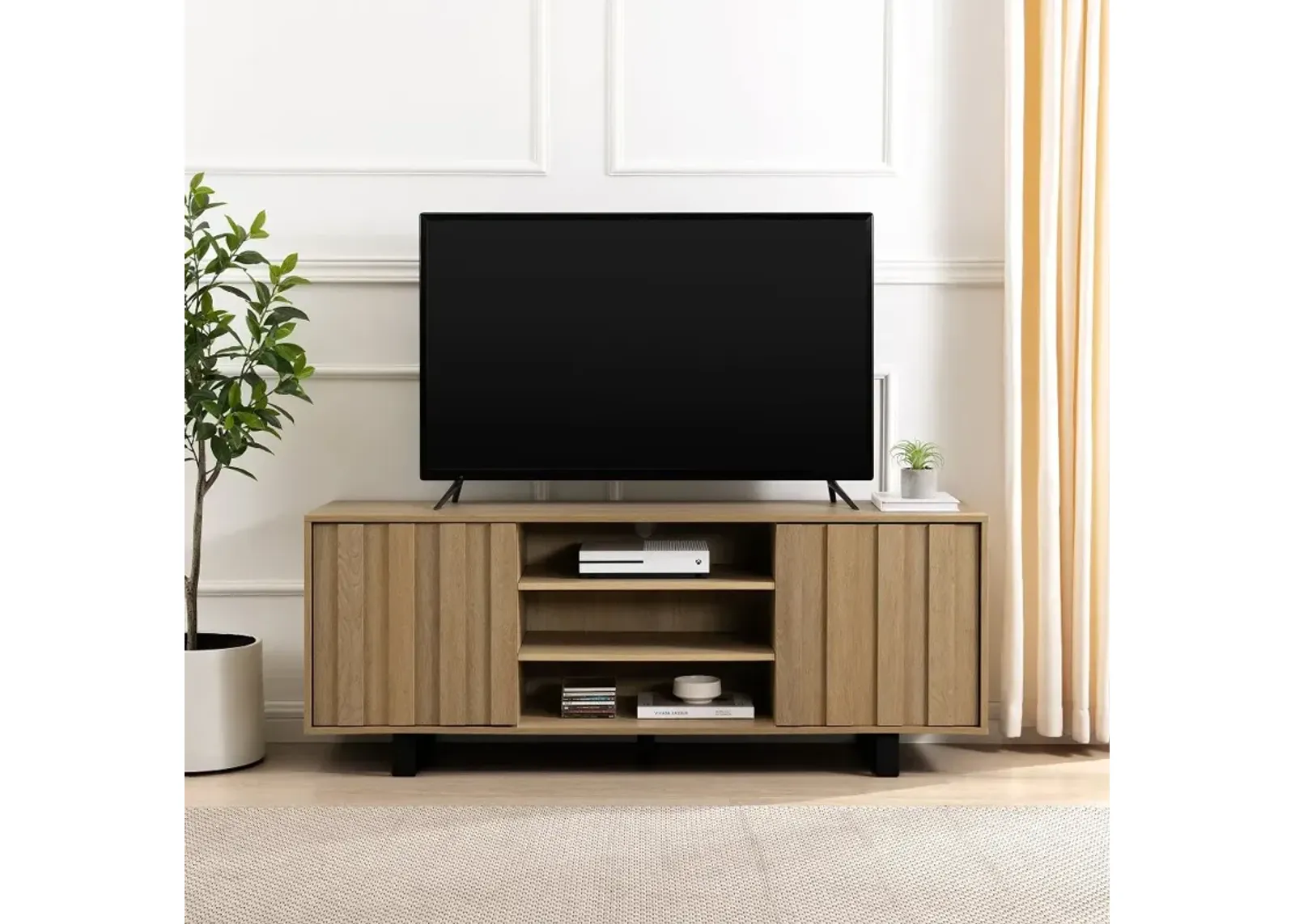 Girona 60" Coastal Oak TV Stand with Paneled Doors