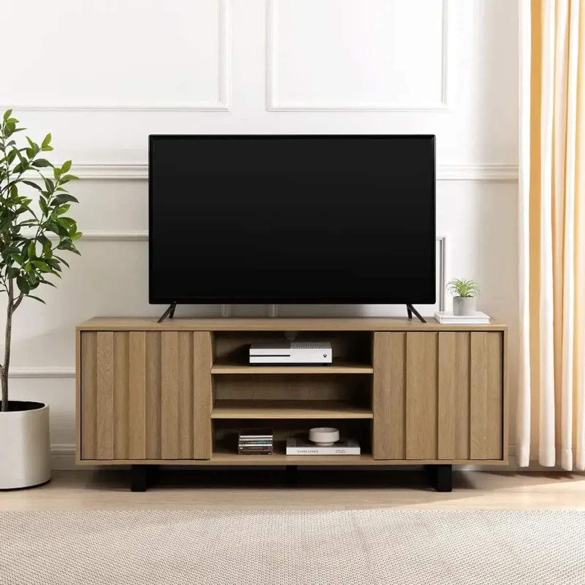 Girona 60" Coastal Oak TV Stand with Paneled Doors