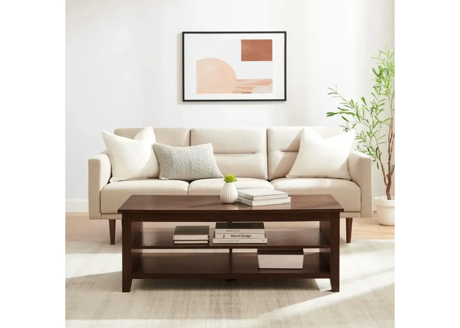 Groove Dark Walnut Coffee Table with Shelf