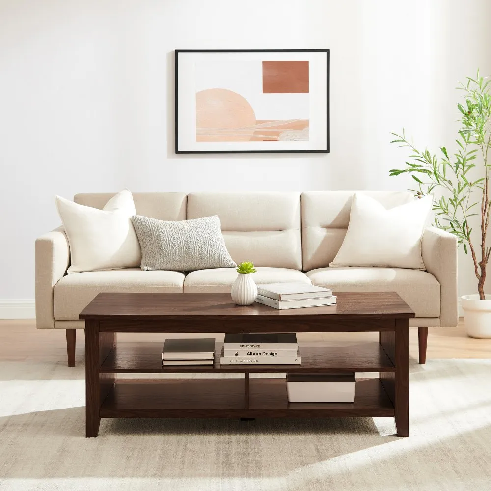 Groove Dark Walnut Coffee Table with Shelf