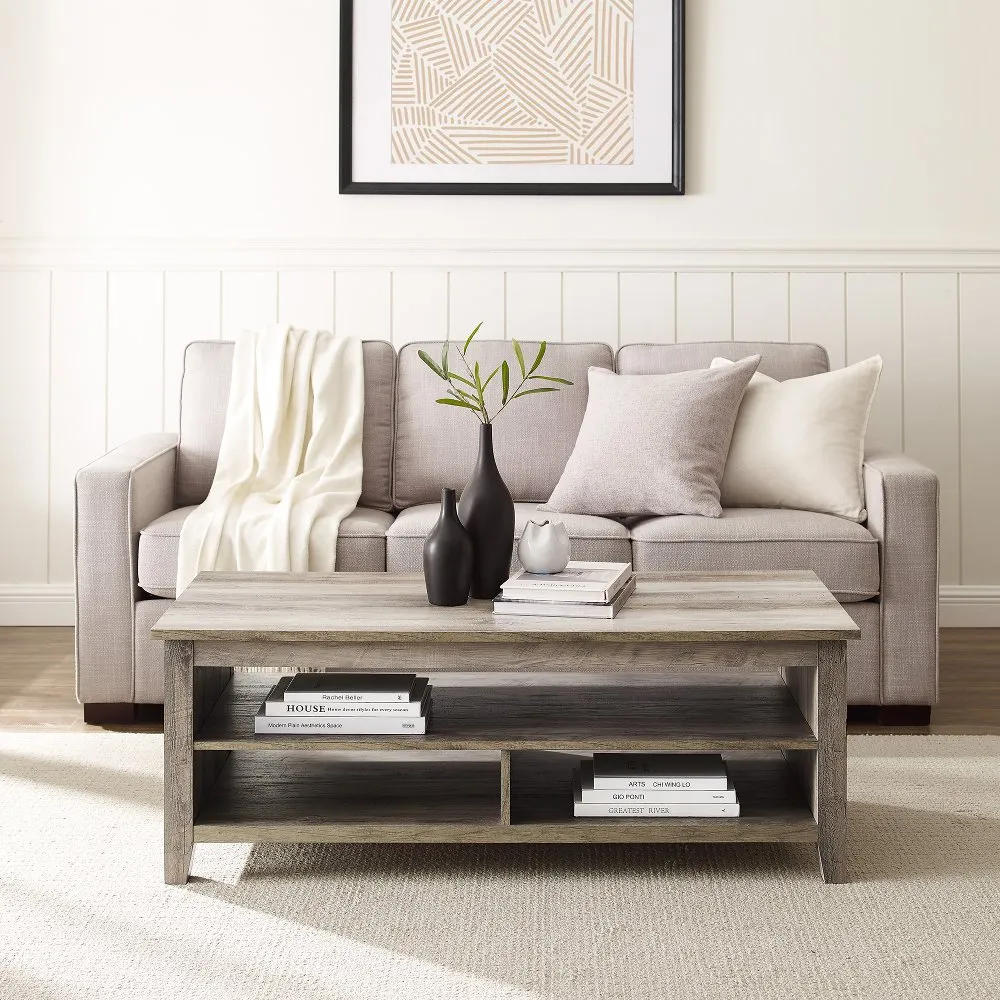 Groove Gray Wash Coffee Table with Shelf